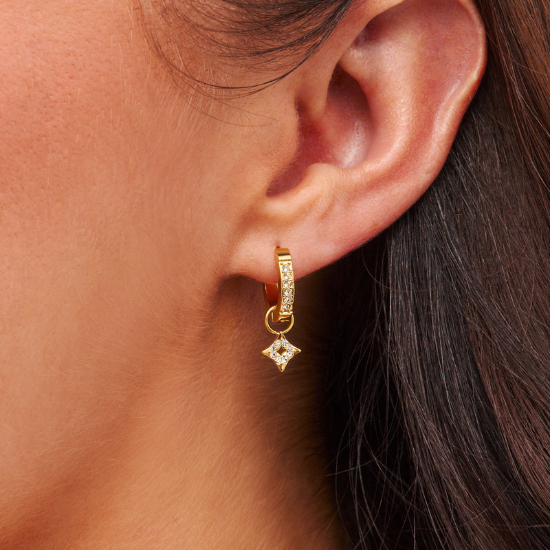 Moon and Back Star Huggie Earring Bundle (Gold)