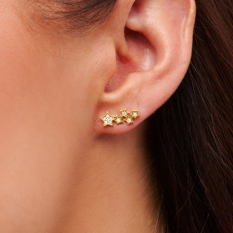 Moon and Back Star Climber Earrings (Gold)
