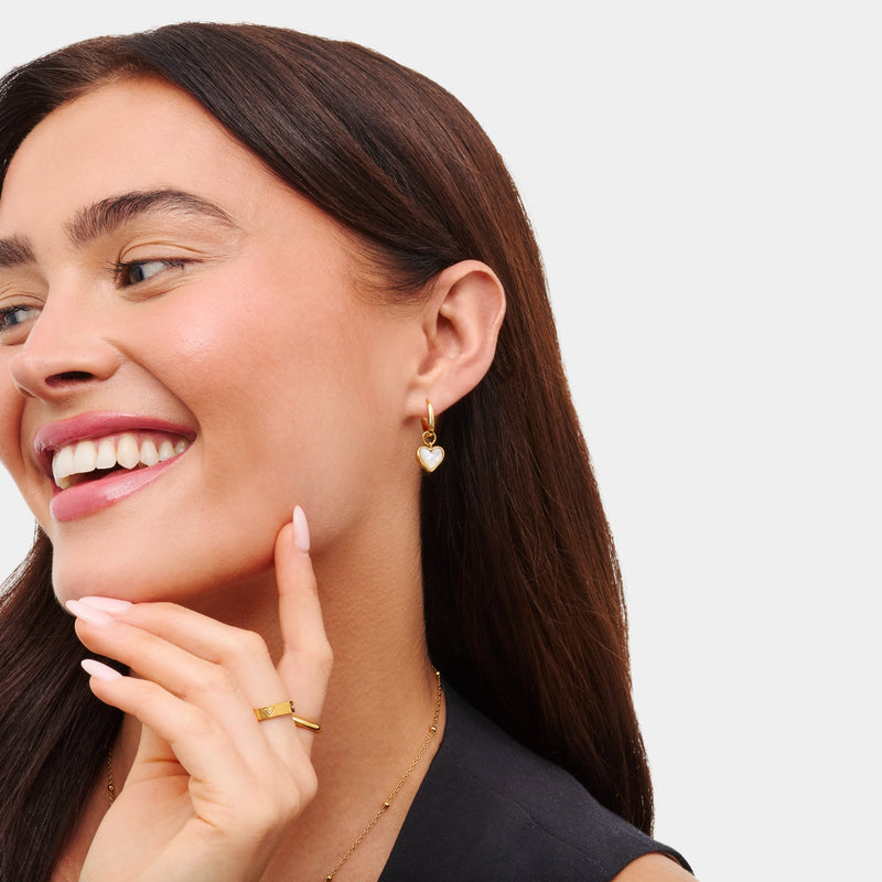 White Quartz Heart Huggie Earrings Bundle (Gold)