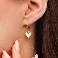 White Quartz Heart & Stud Earrings Set (Gold)