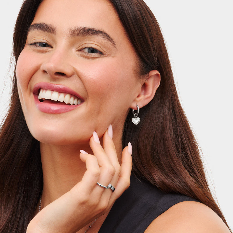 White Quartz Heart & Stud Earrings Set (Silver)