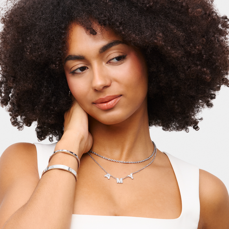 Spotlight Pavé Bubble Name Necklace (Silver)