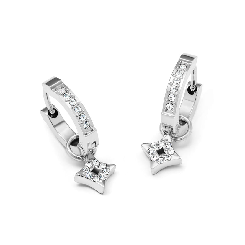 Moon and Back Star Huggie Earring Bundle (Silver)