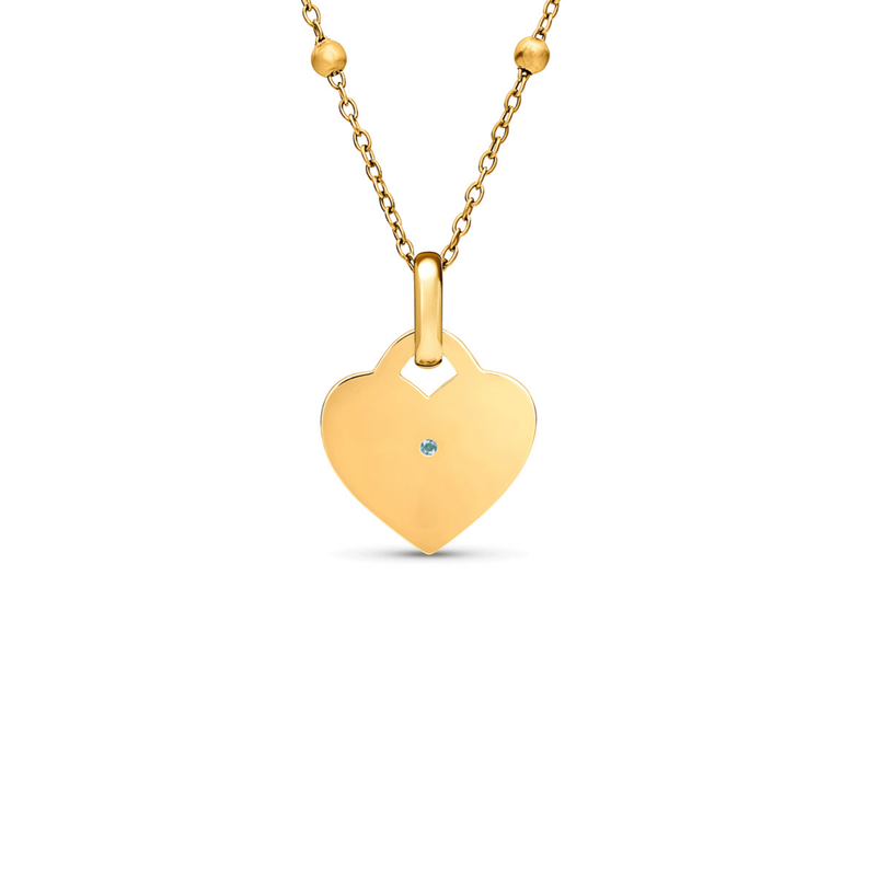 Blue Crystal Heart Token Necklace (Gold)