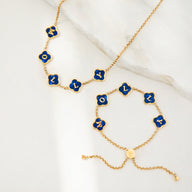 Rose Quartz Clover Custom Name Necklace (Gold)