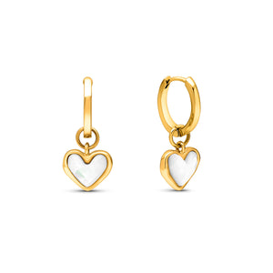 White Quartz Heart Huggie Earrings (Gold)