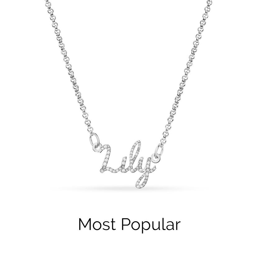 Crystal Cursive Name Necklace (Silver)