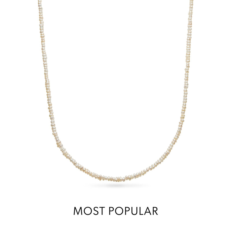 Layering Mini Pearl Beaded Chain Necklace (Silver)