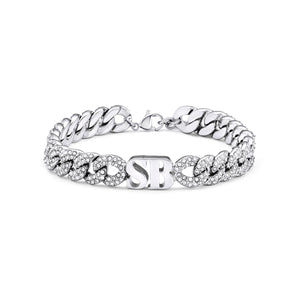 Pavé Initial Curb Bracelet (Silver)