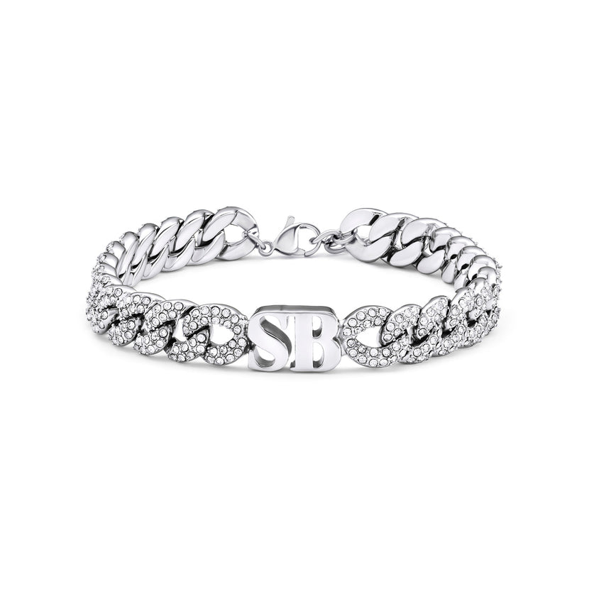 Pavé Initial Curb Bracelet (Silver)