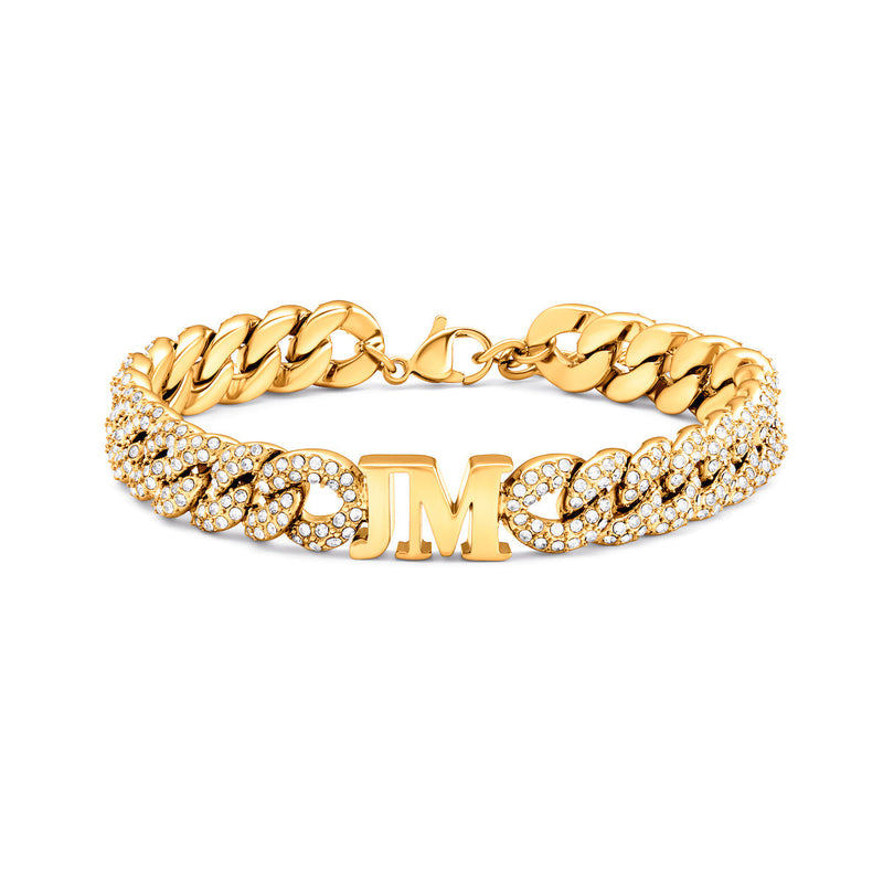Pavé Initial Curb Bracelet (Gold)