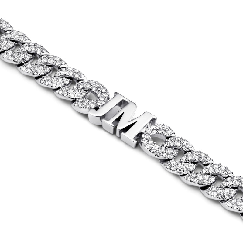 Pavé Initial Curb Bracelet (Silver)