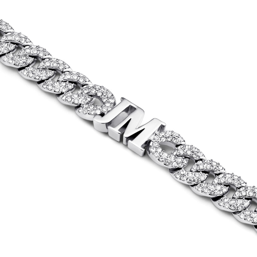 Pavé Initial Curb Bracelet (Silver)