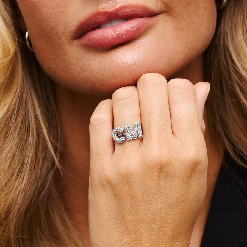 Spotlight Pavé Bubble Initial Ring (Silver)