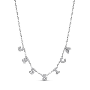 Spotlight Pavé Bubble Name Necklace (Silver)