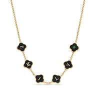 Black Enamel Clover Custom Name Necklace (Gold)