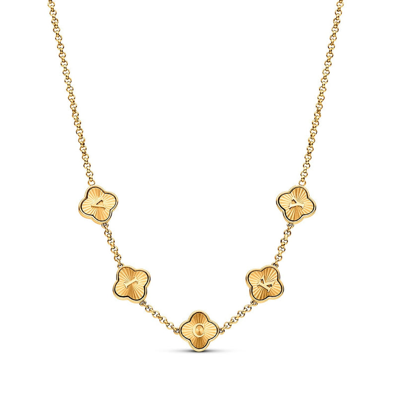 Textured Clover Custom Name Necklace (Gold)
