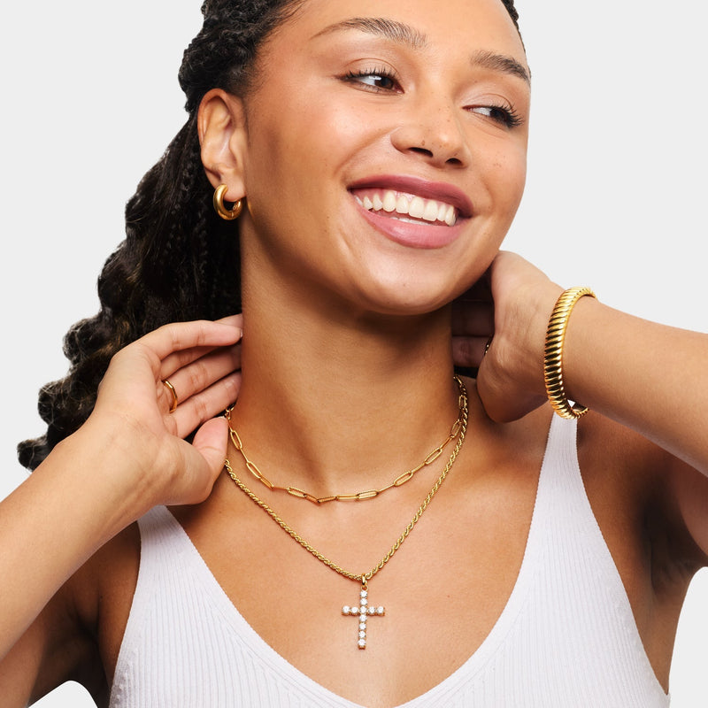 La Croix Crystal Cross Pendant (Gold)
