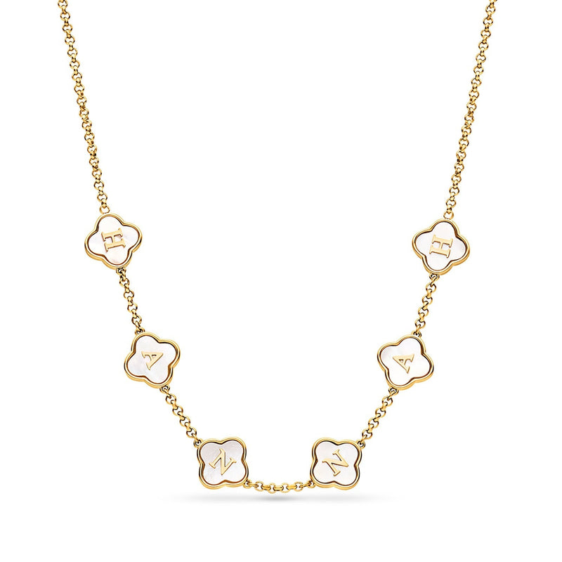 Pearl Clover Custom Name Necklace (Gold)