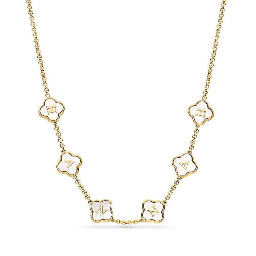 Pearl Clover Custom Name Necklace (Gold)