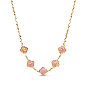 Rose Quartz Clover Custom Name Necklace (Gold)