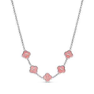 Rose Quartz Clover Custom Name Necklace (Silver)