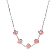 Rose Quartz Clover Custom Name Necklace (Silver)