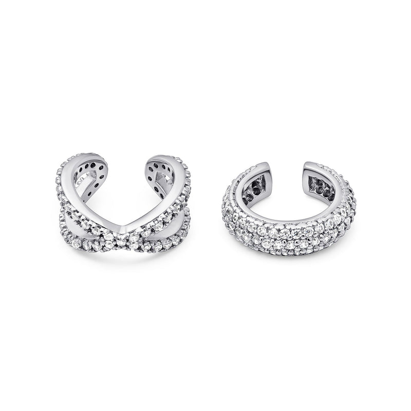 Spotlight Pavé Ear Cuff Stack (Silver)