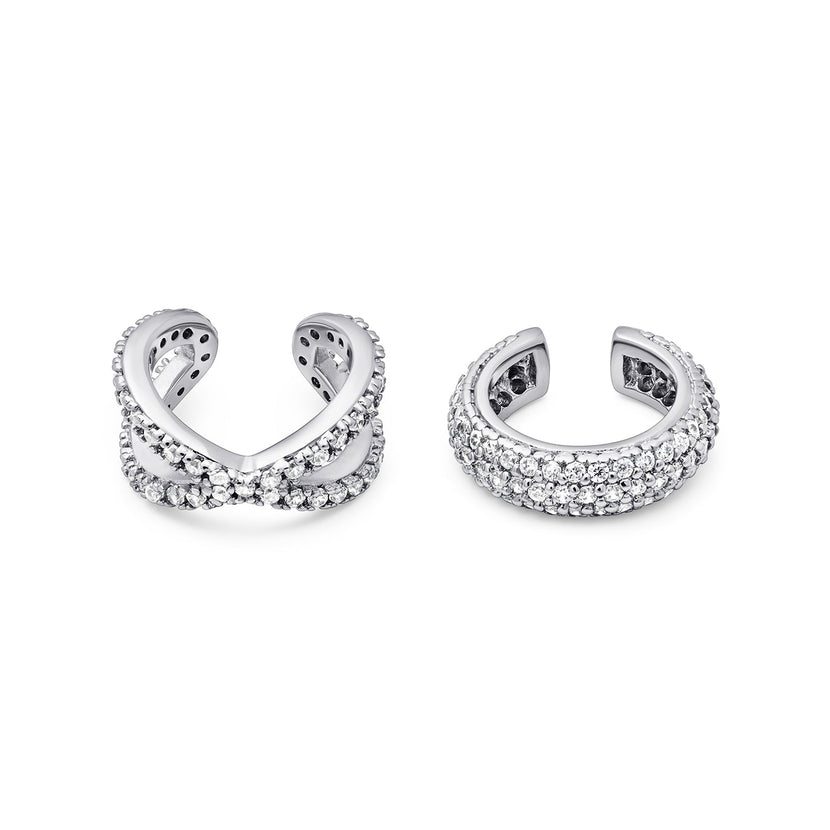 Spotlight Pavé Ear Cuff Stack (Silver)