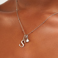 Personalised Initial & Droplet Birthstone Necklace (Silver)