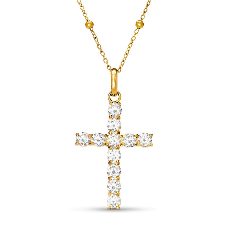 La Croix Crystal Cross Necklace (Gold)