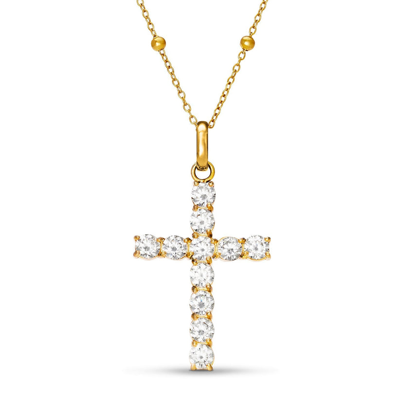 La Croix Crystal Cross Necklace (Gold)
