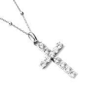 La Croix Crystal Cross Necklace (Silver)