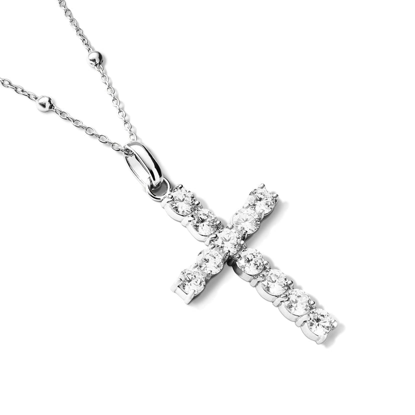 La Croix Crystal Cross Necklace (Silver)