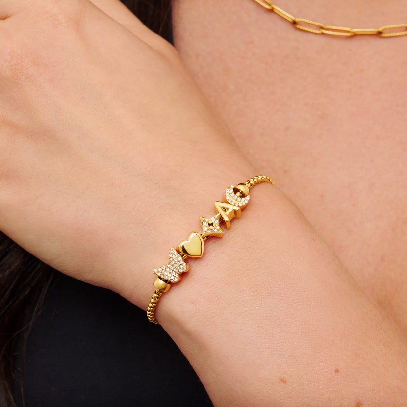 Moon and Back Star Bracelet Charm (Gold)