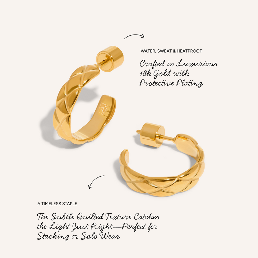 Quilted Hoop Earrings (Gold)