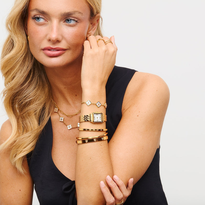 Pearl Clover Custom Name Bracelet (Gold)