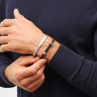 Men's Black Bonded Leather Bracelet (Silver)