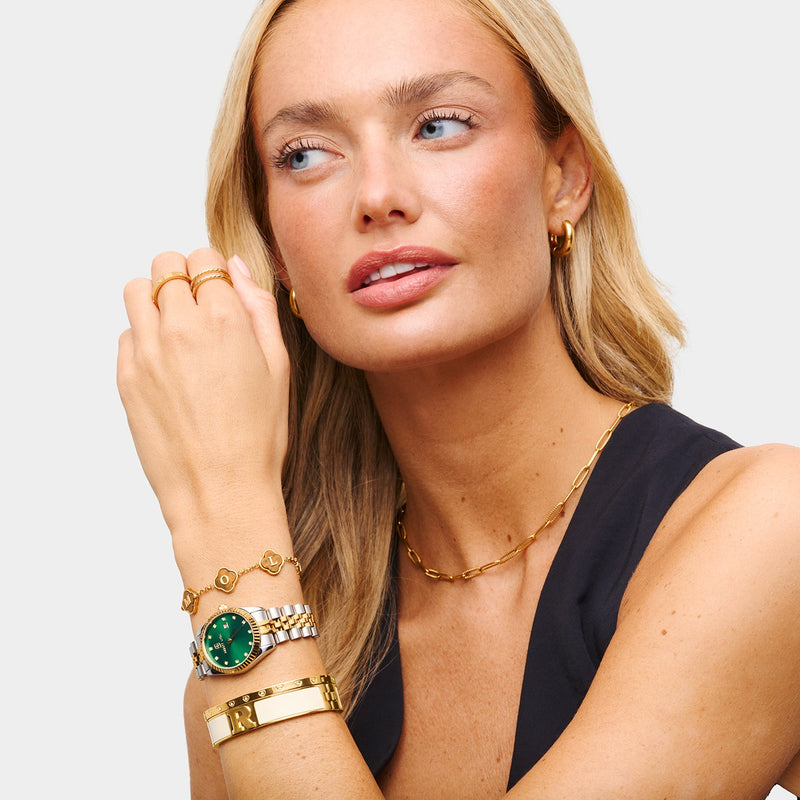 Tigers Eye Clover Custom Name Bracelet (Gold)