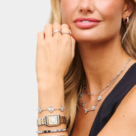 Textured Clover Custom Name Bracelet (Silver)