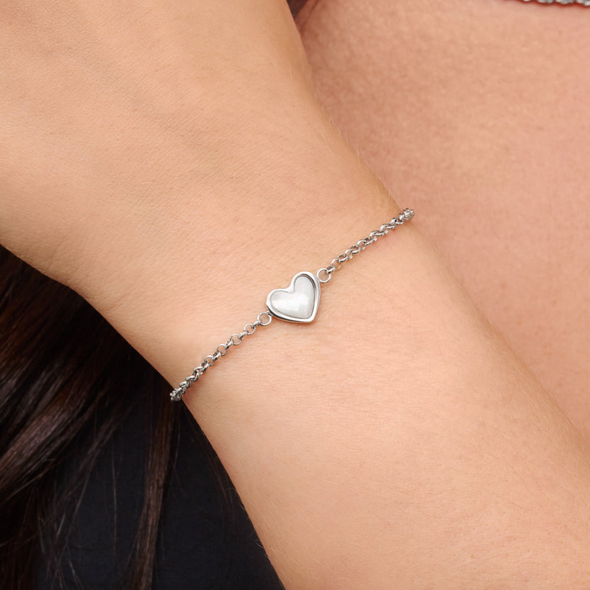 White Quartz Heart Bracelet (Silver)