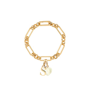 Letter & Birthstone Figaro Chain Bracelet (Gold)
