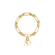 Letter & Birthstone Figaro Chain Bracelet (Gold)