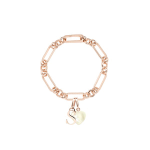 Letter & Birthstone Figaro Chain Bracelet (Rose Gold)