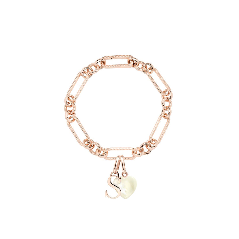 Letter & Birthstone Figaro Chain Bracelet (Rose Gold)