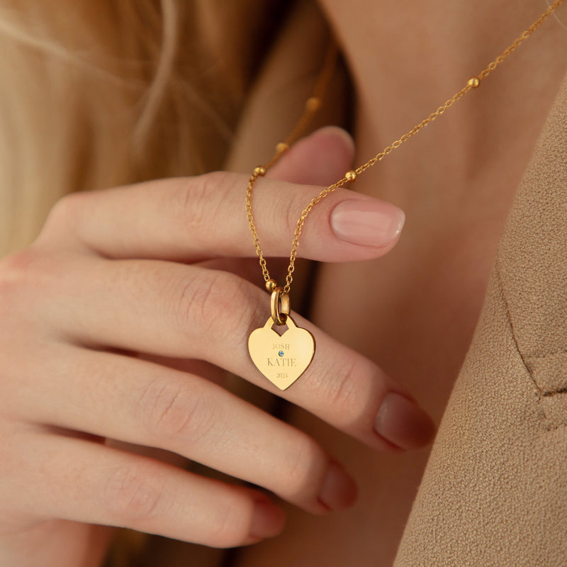 Blue Crystal Heart Token Necklace (Gold)