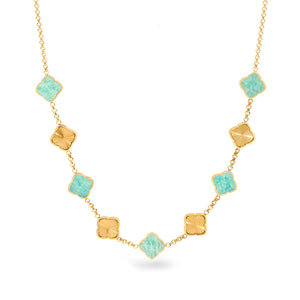 Amazonite & Fluted Clover Necklace (Gold)