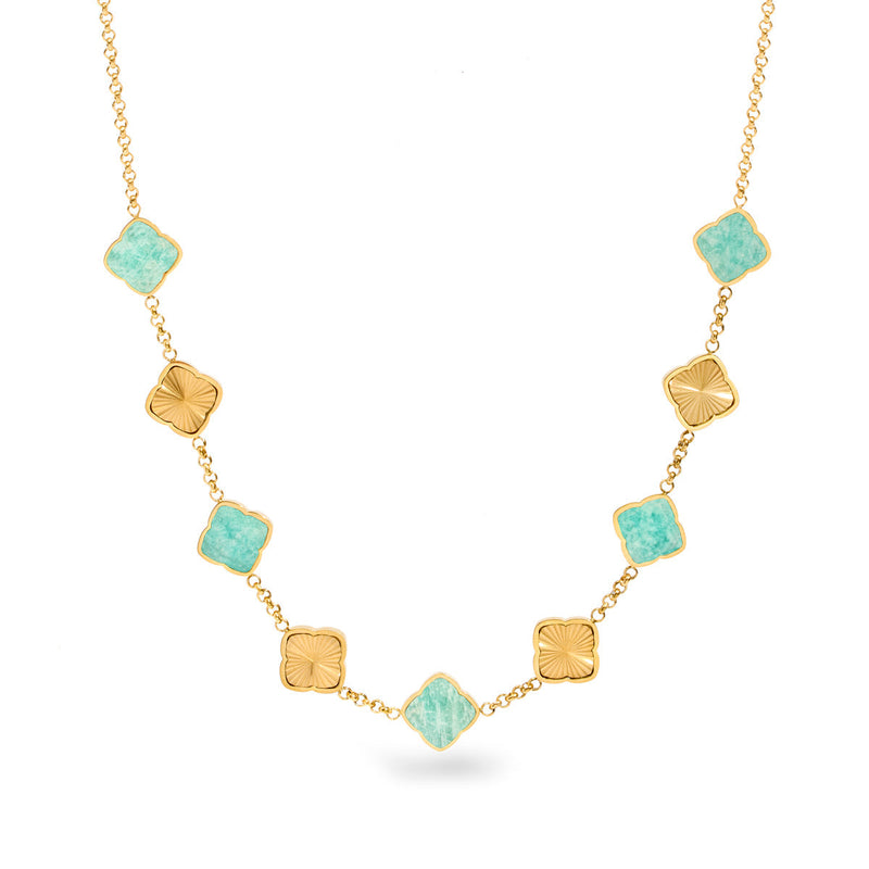 Amazonite & Fluted Clover Necklace (Gold)