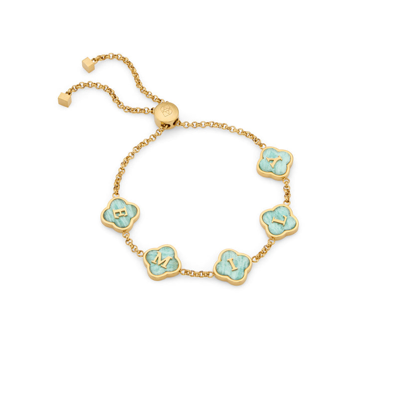 Amazonite Clover Custom Name Bracelet (Gold)