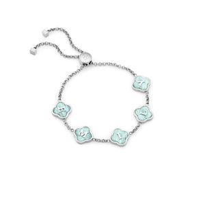 Amazonite Clover Custom Name Bracelet (Silver)